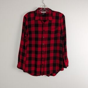 Women's Classic Red and Black Plaid Shirt Size M